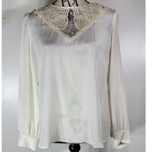 Marc Jacobs Silk Blouse with Lace Collar & Embellishment, Ivory, Womens Size 6